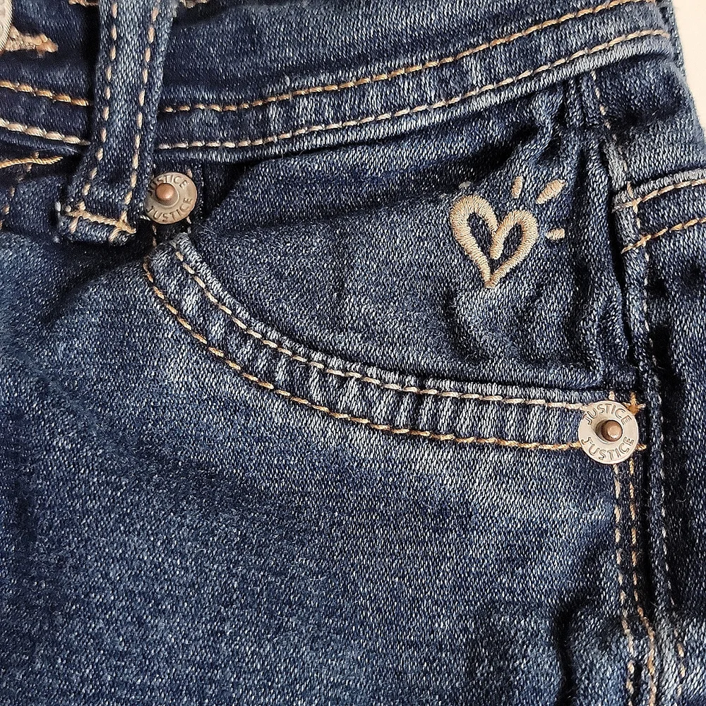 Justice Girls Premium Denim Jeans Straight Leg Snap Closure Dark Wash Blue 8R
